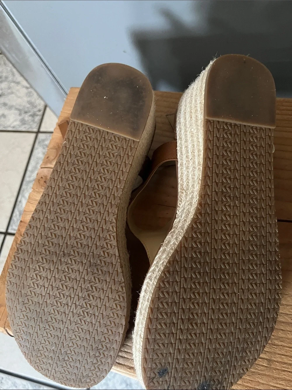 Michael Kors Tan Leather Espadrille Wedge Sandals